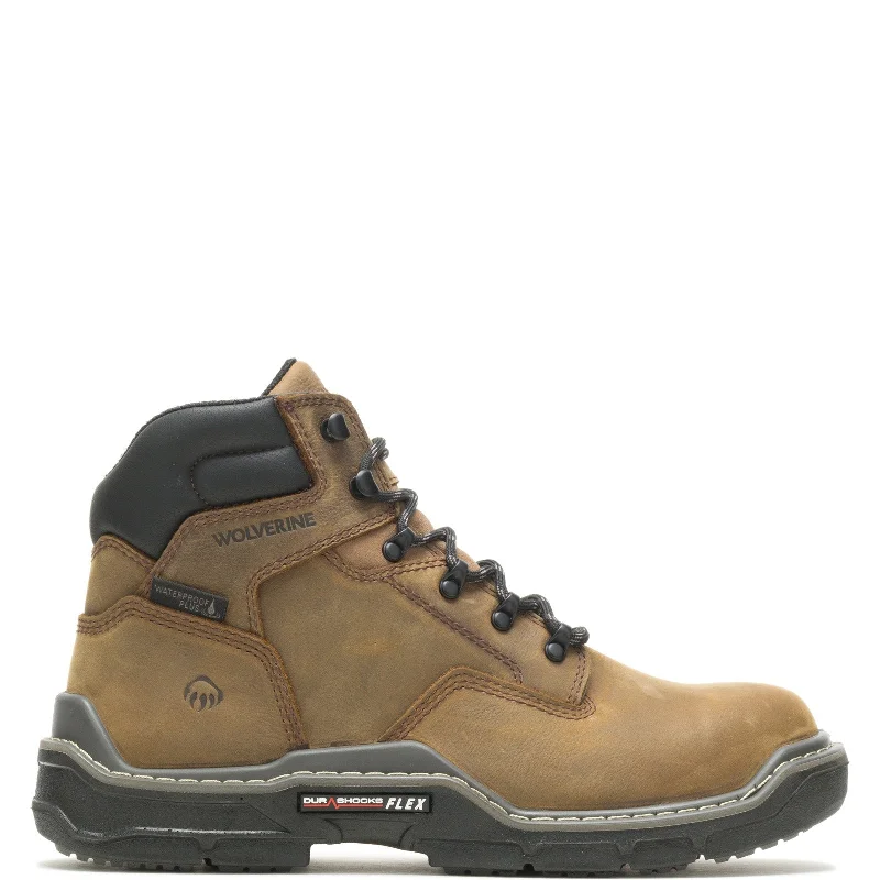 Wolverine Raider DuraShocks Waterproof CarbonMax 6" Mens Brown Work Boots