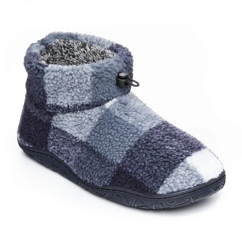 Neeson - Shorter Length Check Sherpa Slipper Boot - Navy Check