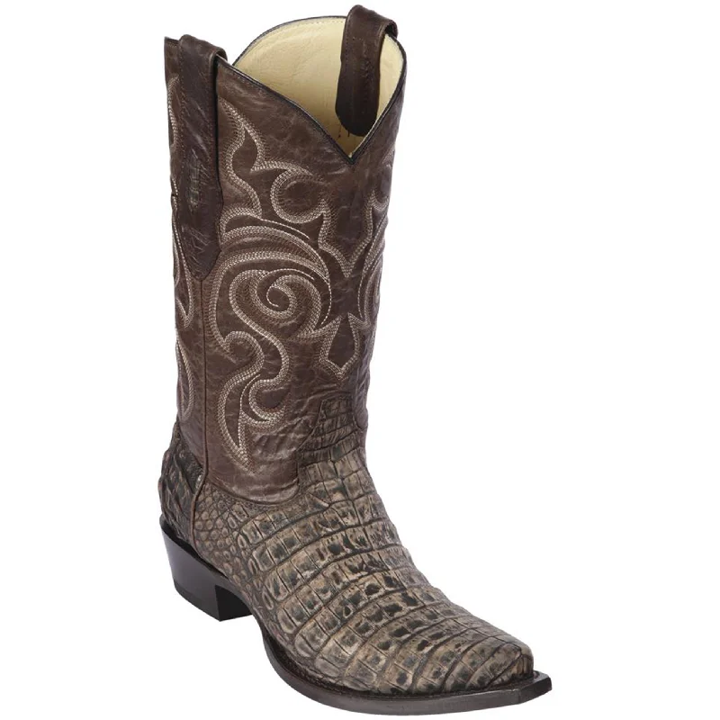 Sanded Brown Caiman Belly Snip Toe Boots