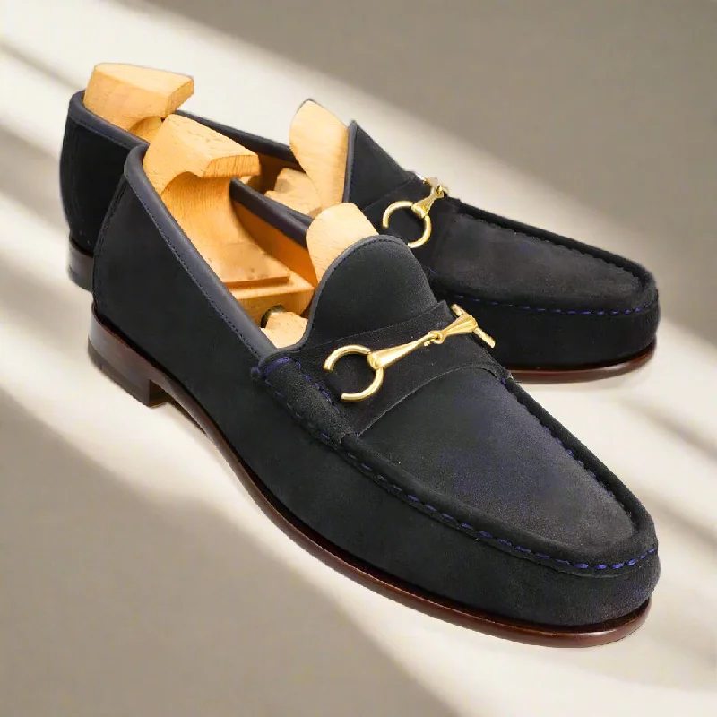 Arlo Navy Blue Suede Horsebit Loafer