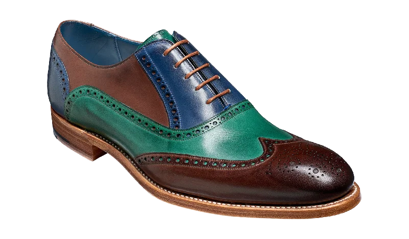 Barker Valiant Full Brogue Oxford Shoe - Ebony / Green / Blue Hand Painted