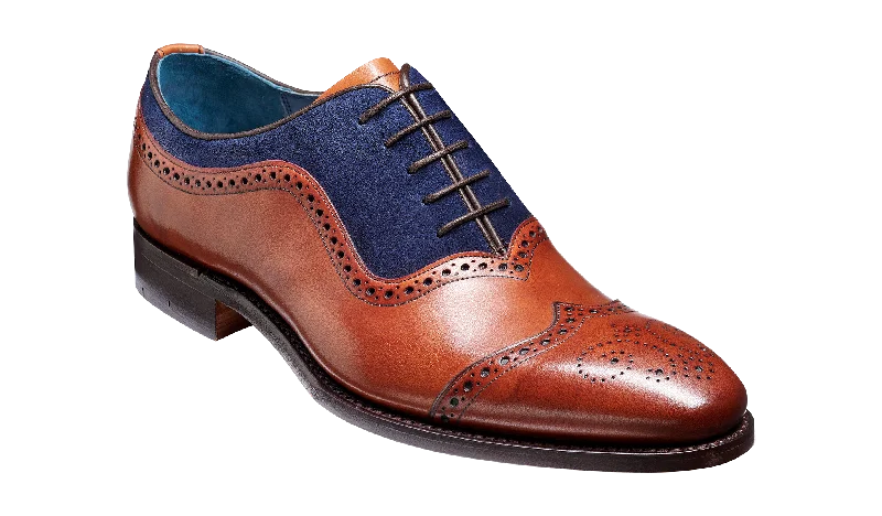 Barker Nicholas Elegant Brogued Oxford Shoe - Antique Rosewood / Navy Suede