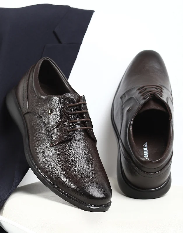 Men Brown Lace Up Genuine Leather Formal Derby