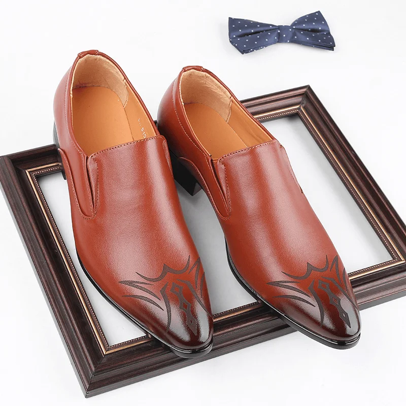 Men Leather Breathable Pointy Toe Soft Sole Slip on Business Casual Dress Shoes