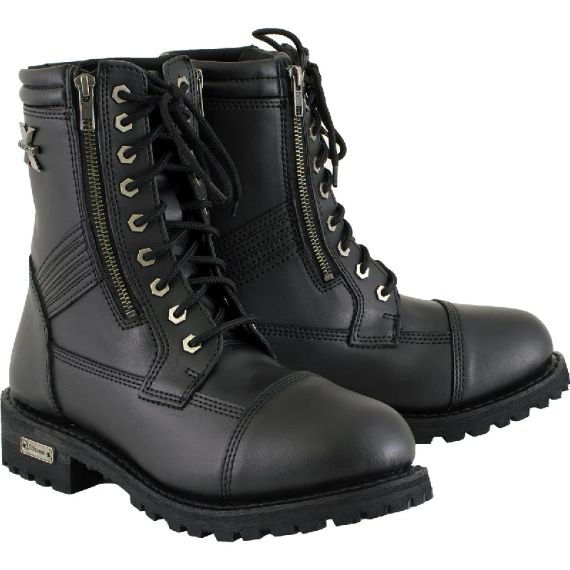 Xelement 1506 Men's Impact Black Premium Leather Lace-Up Motorcycle Biker Rider Boots