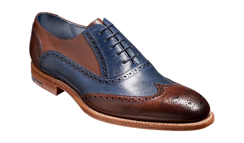 Barker Valiant Full Brogue Oxford Shoe - Ebony / Navy Hand Painted