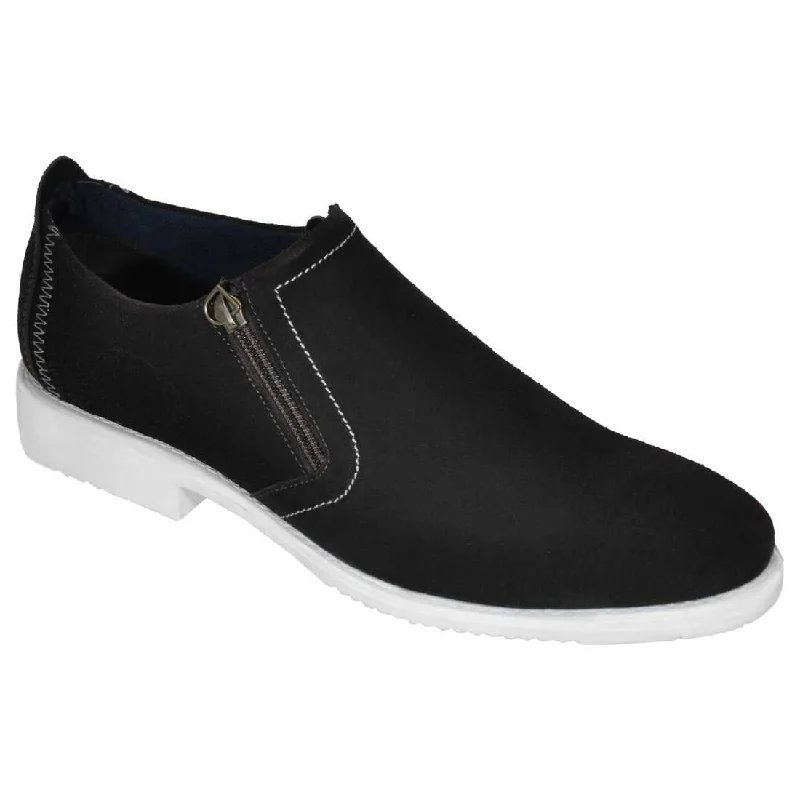 Plain Toe Zip Closure Slip-on Leather Shoes with Anti Skid Rubber Sole