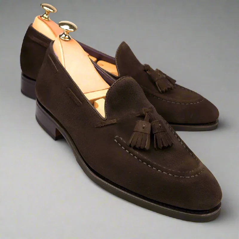 James Dark Brown Suede Leather Tassel Loafer