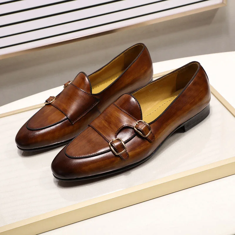 Men Casual Buckles Retro Leather Loafers