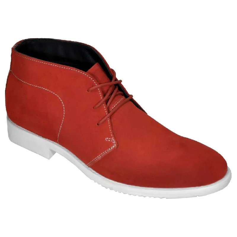 Lifestyle Red Suede Ankle Leather Boots with White Sole