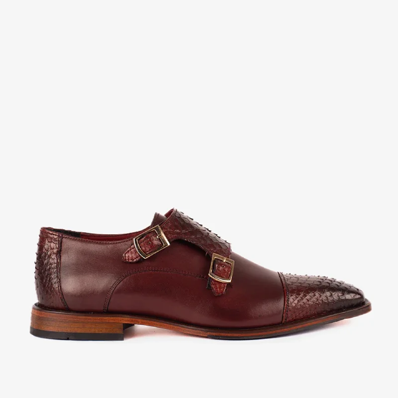 The Bishkek Burgundy Leather Cap Toe Double Monk Strap Men  Shoe