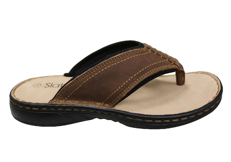 Slatters Kyte Mens Comfortable Leather Thongs Flip Flops