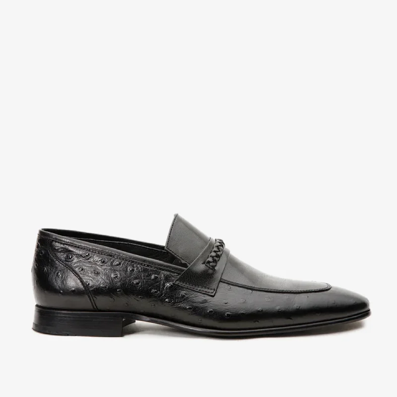 The Johannesburg Black Leather Dress Loafer Men  Shoe