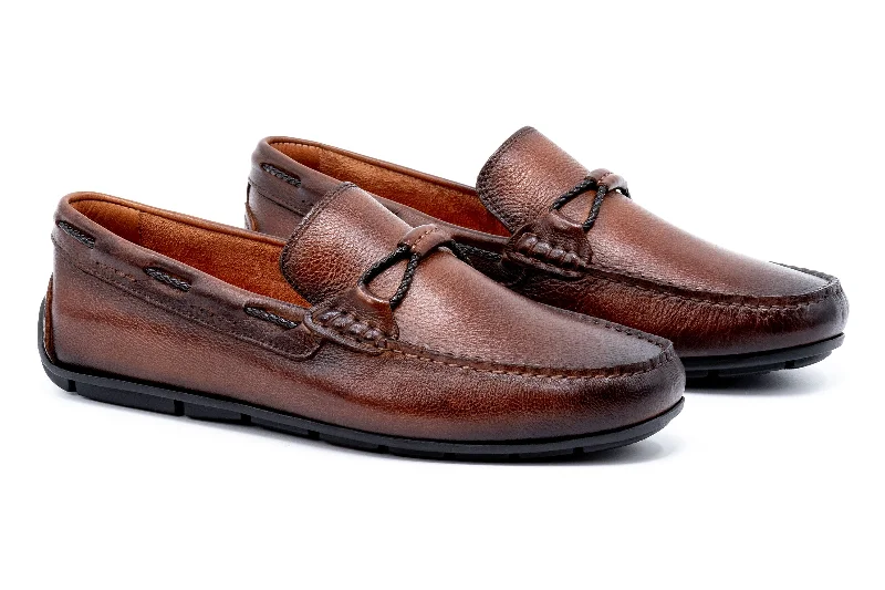 Bermuda Pebble Grain Braided Bit Loafers - Bourbon