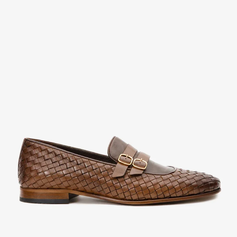 The Vatra Tan Woven Double Monk Strap Men Shoe