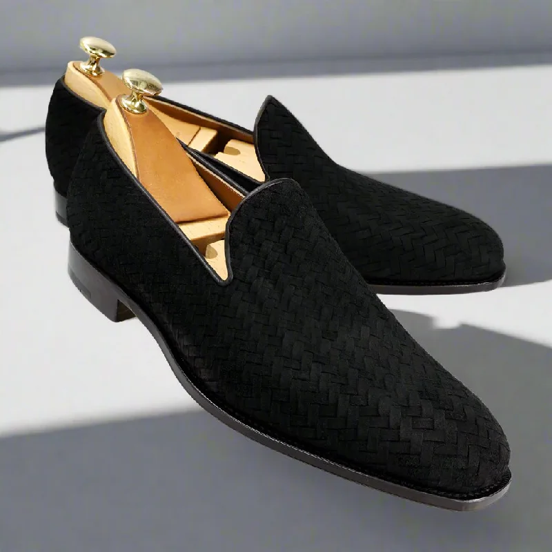 Aaron Black Suede Braided Slip-on Loafer