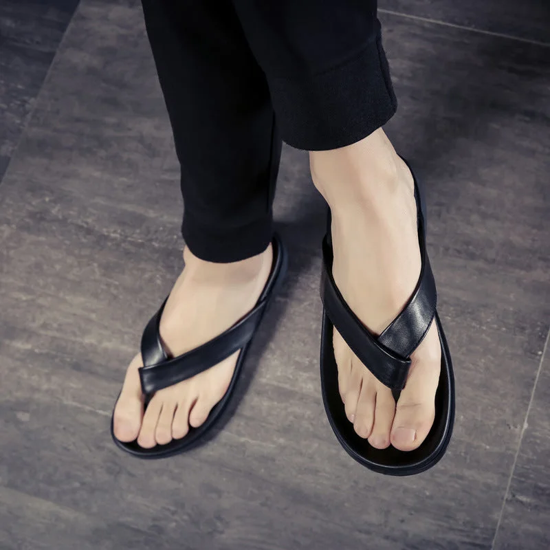 Men Summer Leather Flip-Flops Slide Sandals